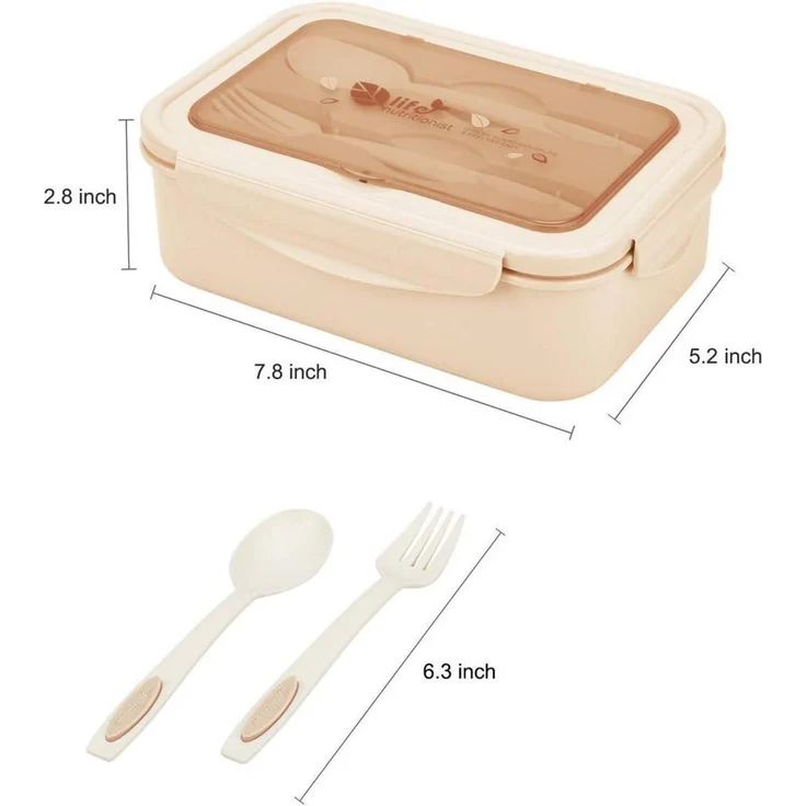Brotdose Bento Box 3 Fächer Besteck Auslaufsicher Schule Braun – Bild 5