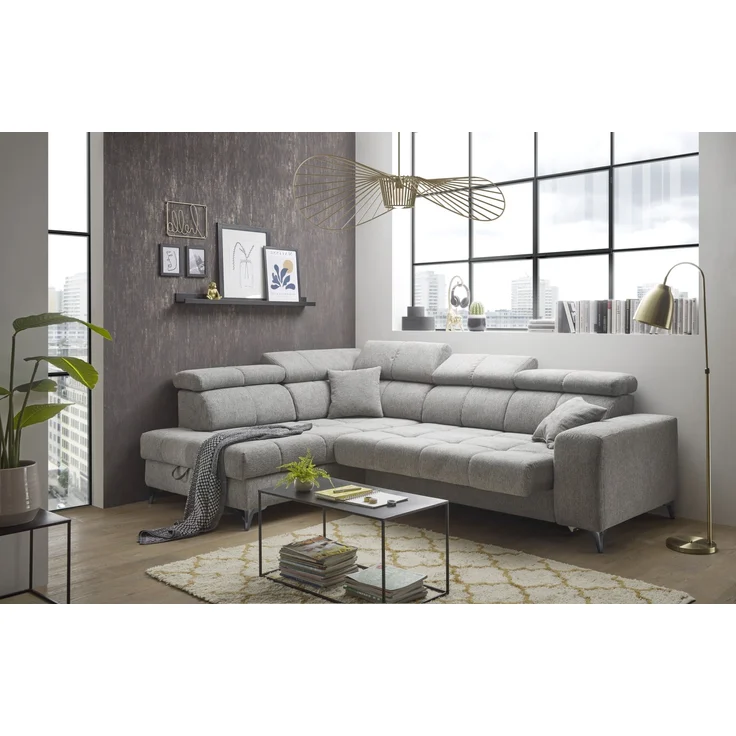 Ecksofa >SYDNEY< Elektrische Sitztiefenverstellung, 5 verstellbare Kopfstützen, Bettkasten, Bezugsstoff "taupe" - 282x105x198 (BxHxT) – Bild 2