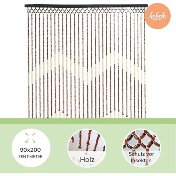 Kobolo Türvorhang Holzperlenvorhang Valencia mit Zackenmuster 90x200 (1 St), Ösen, transparent – Bild 2