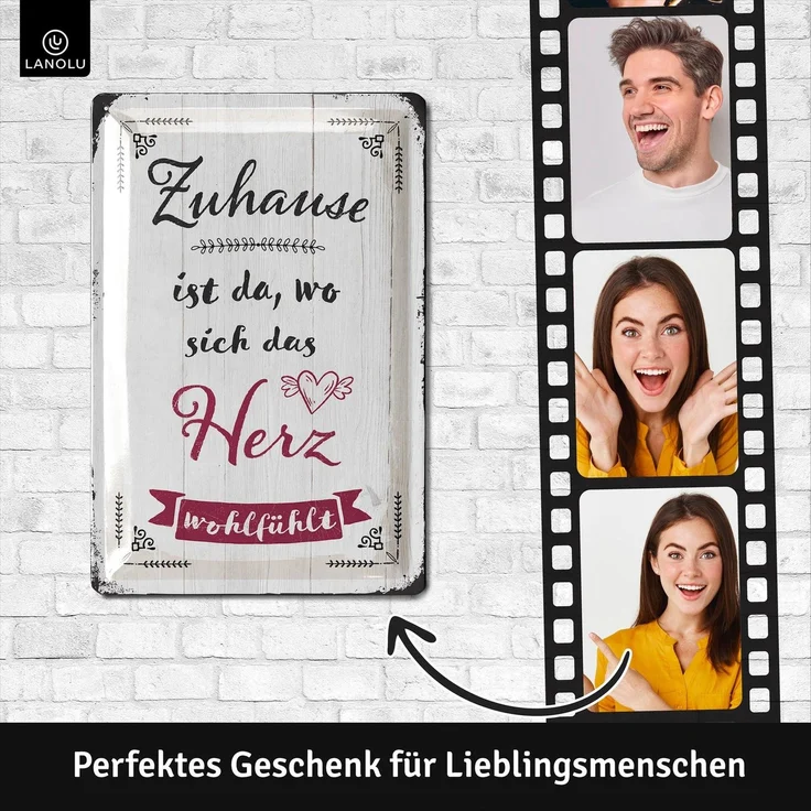 LANOLU Blechschild Zuhause Wohlfühlen - 20x30cm – Metall – Weiß – 20176 – Bild 2