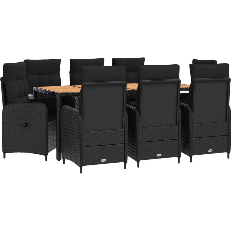 vidaXL Outdoortisch-Set 9 stk. Schwarz 190 x 90 x 75 cm 3422275 – Bild 2