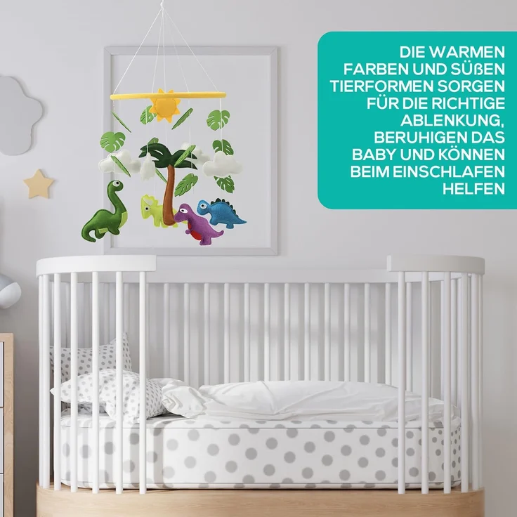 wortek Babymöbel-Set Baby Mobile Windspiel zum Aufhängen Dinos, (Set, 1-tlg, Kinderbett, Wickelkommode, Decke Kinderzimmer), Babymobile Bettglocke Babyzimmer Bett Baby Windspiel – Bild 6