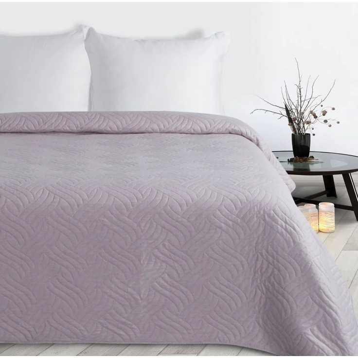 Eurofirany Tagesdecke LEINOPTIK, Karomuster Steppung Doppelbett Überwurf Einfarbig Grau Beige – Bild 2