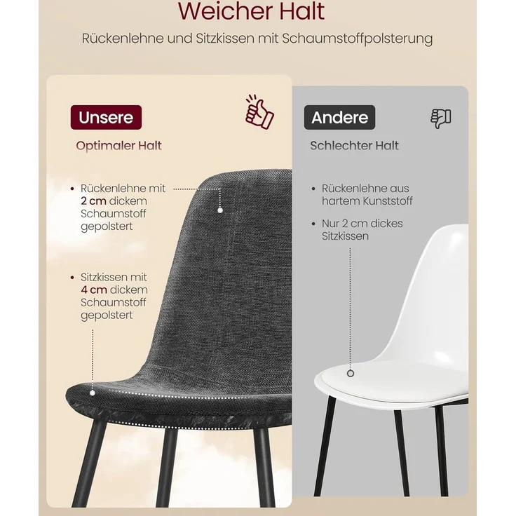 VASAGLE Esszimmerstuhl 4er Set, Küchenstuhl, Polsterstuhl, Metallbeine, verstellbare Füße, pflegeleicht, Chenille-Gewebe, PU mit von Gletschern inspiriertem Muster,von SONGMICS, schiefergrau KDCDE188G01 – Bild 6