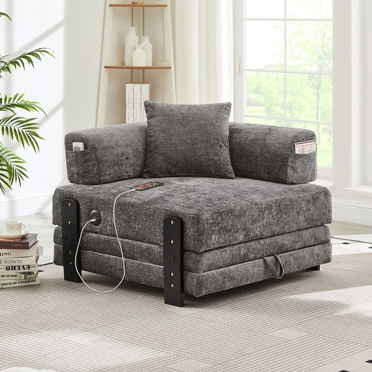ZUBALIYA Sofa mit LED - Beleuchtung, mit USB - Anschluss, für Wohnzimmer und Apartments, mit stabilem Untergestell, Beige – Bild 2