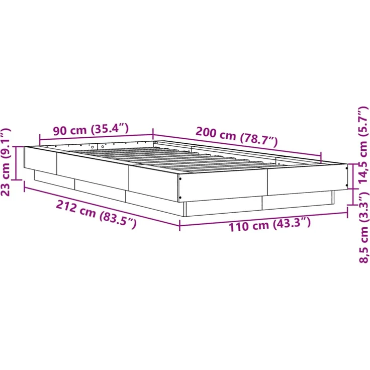 vidaXL Bettgestell Grau Sonoma 90x200 cm Holzwerkstoff 3281215 – Bild 10