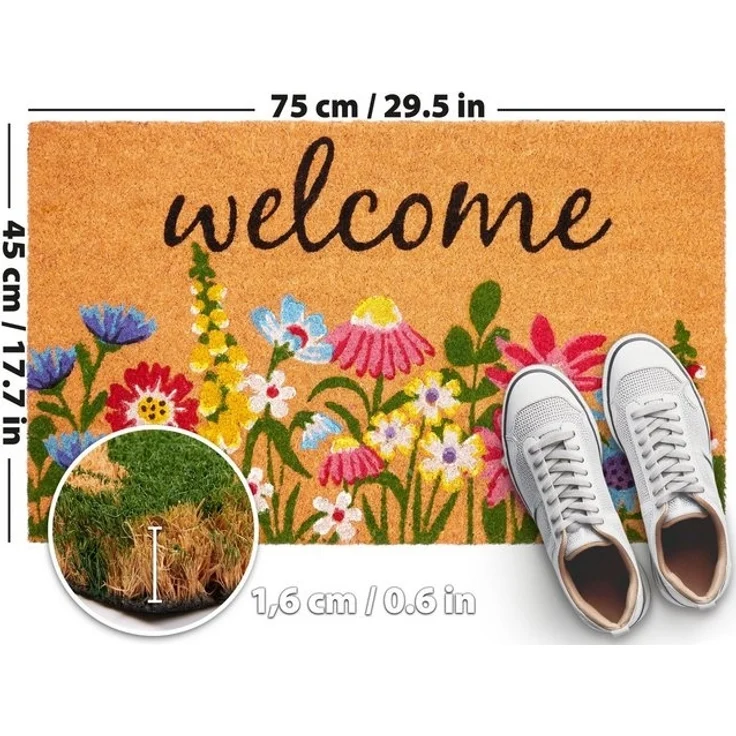 BRUBAKER Fußmatte Blumen und Pflanzen - 45 x 75 cm Schmutzfangmatte - Kokos Fußabtreter, Rechteckig, Höhe: 16 mm, Antirutsch Türmatte für Außen und Innen - Wetterfest und Rutschfest – Bild 4