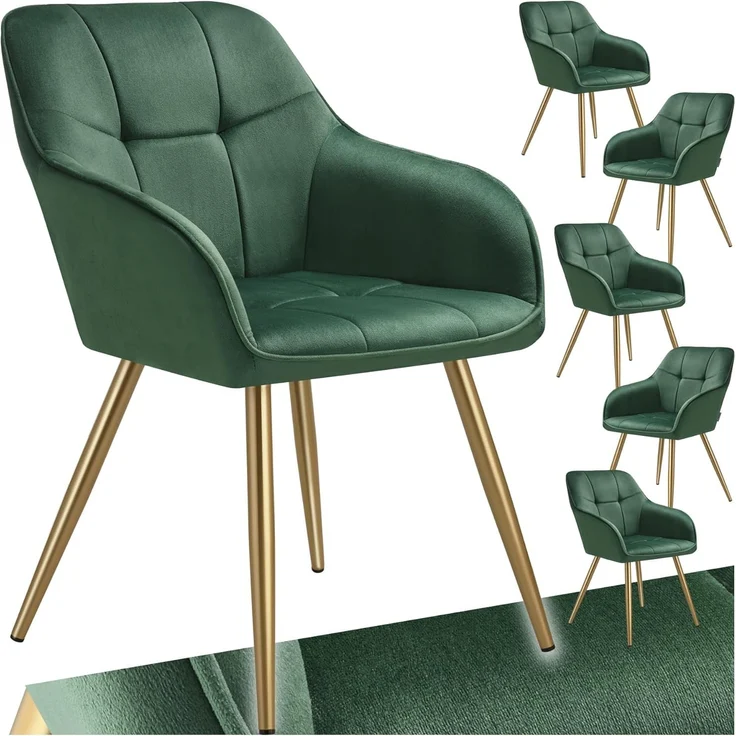 tectake Esszimmerstuhl Stuhl Marilyn, Samtoptik, gesteppt (Set, 6 St), Extra weicher Samtbezug mit elegantem Steppmuster – Bild 1