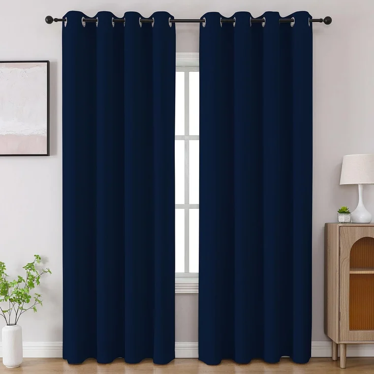 CUCRAF Verdunkelungsvorhänge, 213,4 cm Länge, 2 Paneele, Raumverdunkelungsvorhänge für Wohnzimmer, Schlafzimmer, wärmeisoliert, lichtblockierend, Fenstervorhang, B 132 x L 213 cm, Marineblau