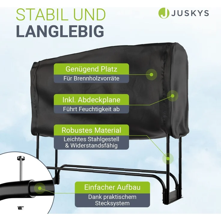 Juskys Kaminholzregal M 130x117x36 cm – Schwarz, Brennholzregal aus Stahl mit Abdeckung, Holzunterstand für Garten & Terrasse, 200 kg belastbar – Bild 5
