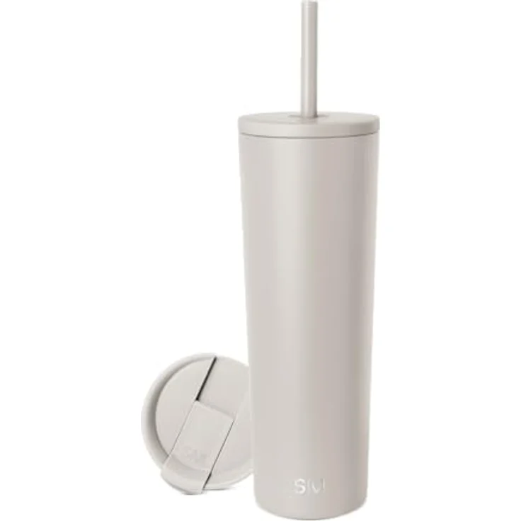 Simple Modern Thermobecher mit Strohhalm und Deckel | Trinkbecher mit Henkel Wiederverwendbare Edelstahl | Geschenke für Frauen und Männer | Classic | 830ml | Almond Birch – Bild 1