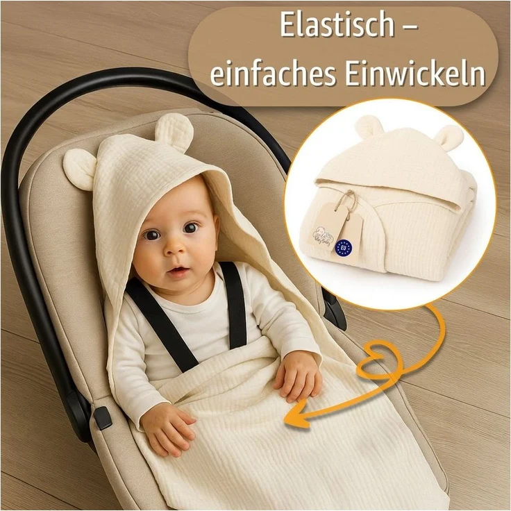 Einschlagdecke Einschlagdecke Musselin 90x90 cm Beige, Totsy Baby – Bild 2