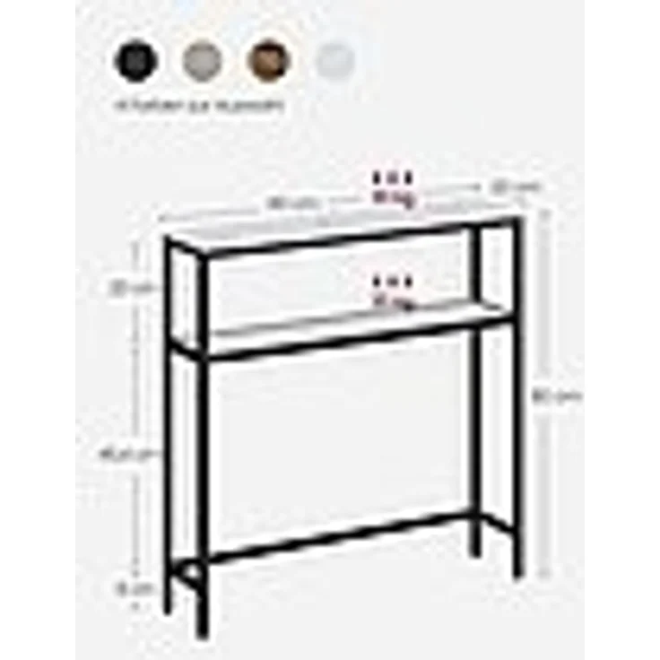 Vasagle Konsolentisch, schmaler Sofatisch mit 2 Ablagen, 20 x 80 x 80 cm, Flurtisch, 2 Ebenen, für Flur, Wohnzimmer, Schlafzimmer, marmorweiß-tintenschwarz LNTDE130W59 – Bild 4