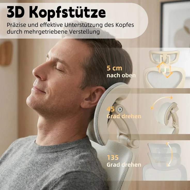 Klappbarer ergonomischer Bürostuhl, kleiner Platz-Klappstuhl mit Taillenstütze, Ganznetzschiebekissen, klappbare Armlehnen, 3D-Kopfstützen und Bürostuhl mit Arbeitspedalen,grau--Herde--129x48.5x62cm--YOUDENOVA – Bild 8