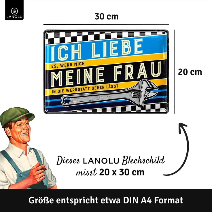 LANOLU Blechschild Ich liebe meine Frau Werkstatt - 20x30cm – Metall – Mehrfarbig – 20149 – Bild 5