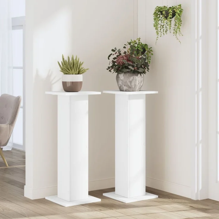 vidaXL Pflanzenständer 2 Stk. Weiß 30x30x80 cm Holzwerkstoff 3307864 – Bild 3