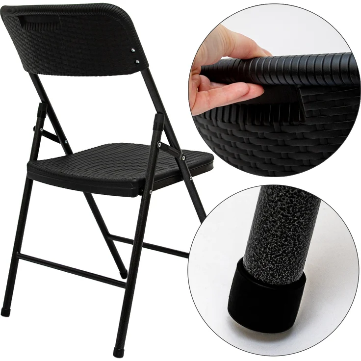 2 wetterfeste Klappstühle Gartenstühle in Rattan-Optik Schwarz – Bild 6