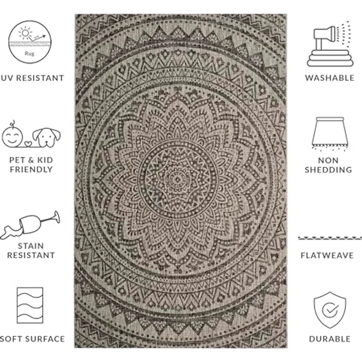 SAFAVIEH Zeitgenössische Teppich für Wohnzimmer, Esszimmer, Schlafzimmer - Courtyard Collection, Kurzer Flor, Hellgrau und Schwarz, 160 X 231 cm – Bild 13