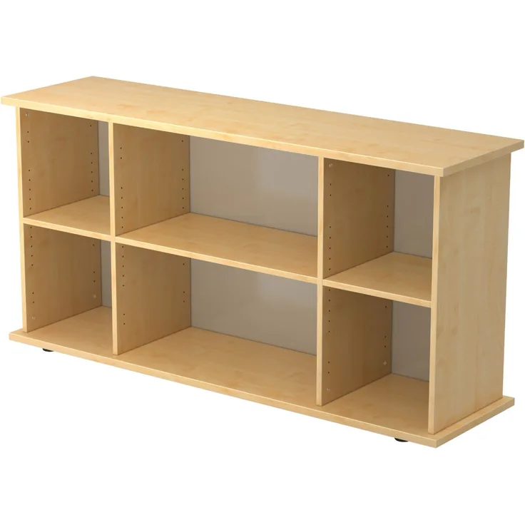 bümö Regal-Sideboard Ahorn, Büro Standregal & Kommode für 2 Ordnerreihen - Bücherregal klein 166 cm breit, Aktenregal für Ordner & Bücher, kleines Büroregal, Holzregal, Ordnerregal, SBOF-3