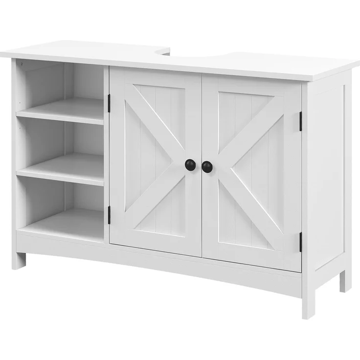 Waschtischunterschrank für das Badezimmer im klassischen Stil, Schrank mit 2 Türen und verstellbaren Einlegeböden, 90 x 30 x 60 cm, weiß – Bild 2