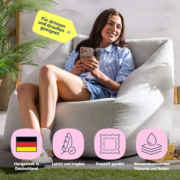 icon Sitzsack Erwachsene Sessel mit Outdoor-Gewebebezug „Natalia", Sitzsack XXL, Made in Germany, für Erwachsene & Kinder, mit Füllung – Bild 5