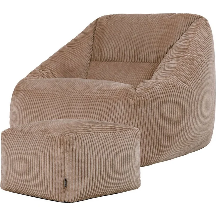 Icon Natalia Sitzsack Sessel mit Hocker für Erwachsene, Mokkabraun, Flauschiger Cord Stoff, Riesen Sitzsack Cord mit Füllung, Bean Bag Chair, Bequemer Sessel Wohnzimmer, Lounge, Schlafzimmer, Büro – Bild 5