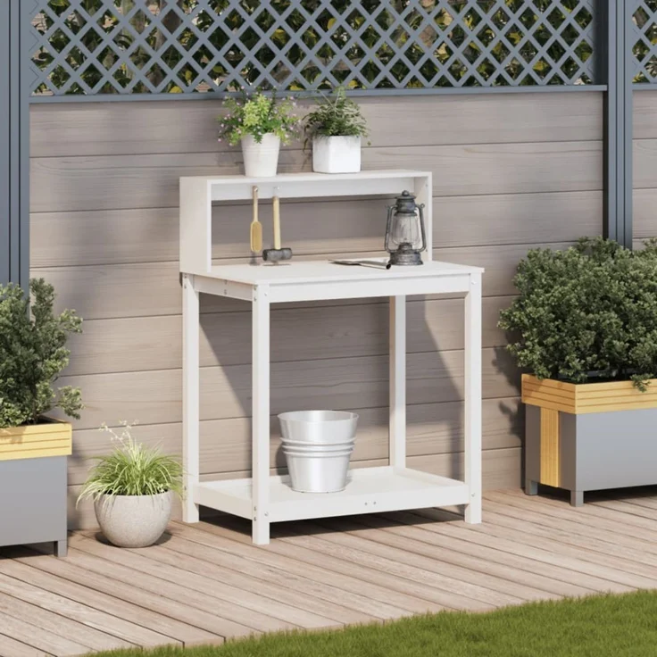 vidaXL Pflanztisch mit Ablagen Weiß 82,5 x 50 x 109,5 cm Massivholz Kiefer 832408 – Bild 9
