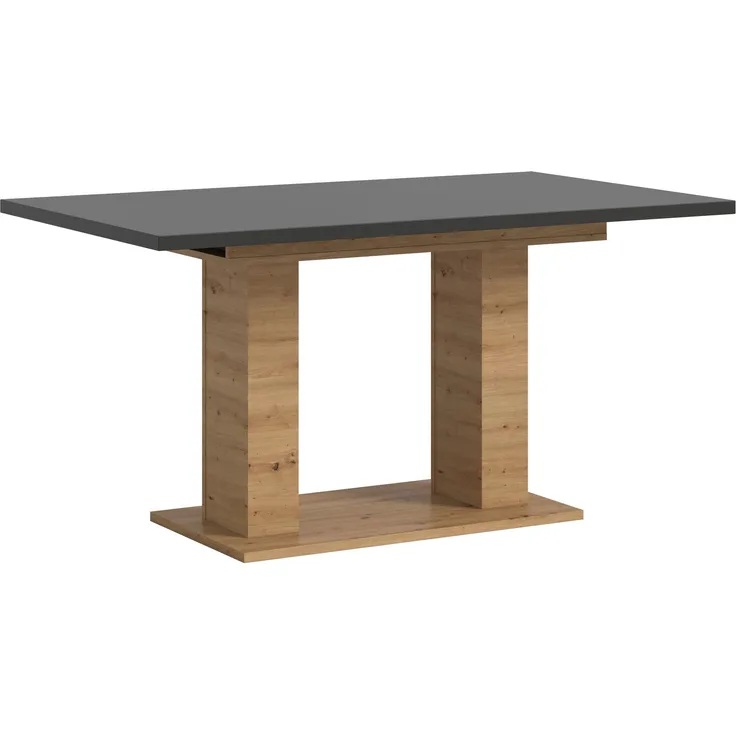 Ausziehbarer Esstisch (B/H/T): 150-190x76x80 in Artisan Nachbildung und grau Nachbildung mit Doppelsäulen-Fußgestell