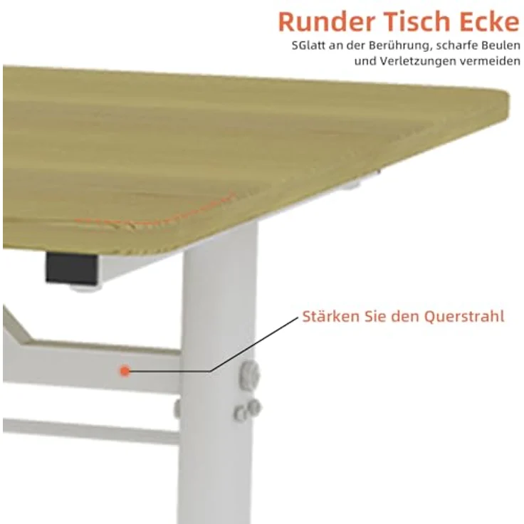 Ball & Cast Höhenverstellbarer Schreibtisch Manuell (60x120 cm), Tisch Computertisch für Erwachsene, Einfach & Zeitsparend Montierbar, Natur – Bild 8