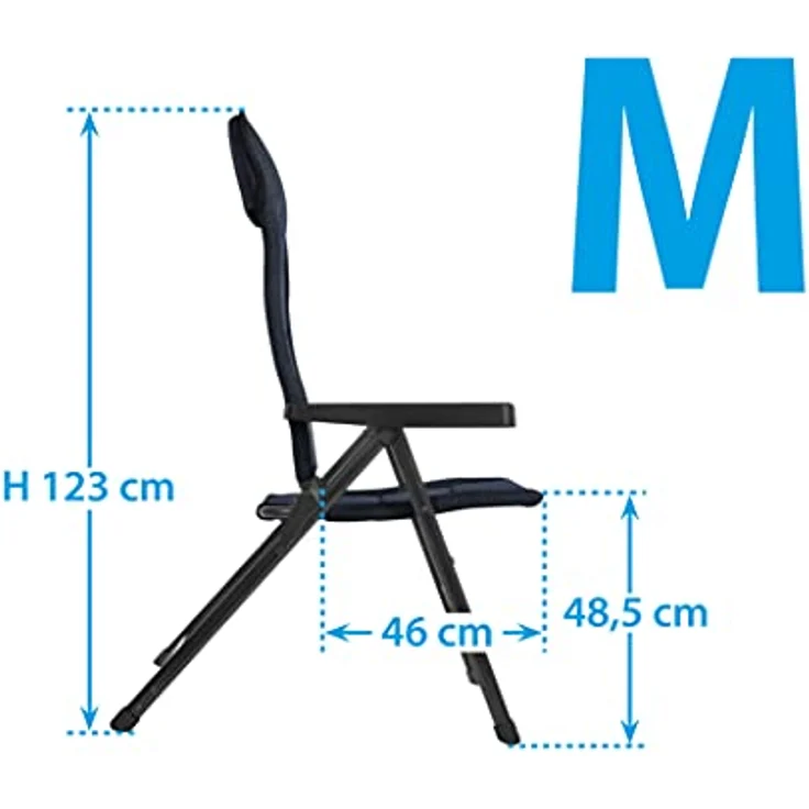 BRUNNER Medium Rebel Pro (S-M-L) Klappstuhl für Camping, Garten, Terrasse, Aluminium, 5-Fach verstellbar, belastbar bis 150 kg, hohe Rückenlehne, schwarz oder blau, Polyester, dunkelblau – Bild 4
