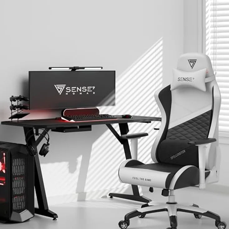 SENSE7 Gaming Stuhl Spellcaster Senshi Edition XL, ergonomischer Gaming Sessel, verstellbaren Lendenkissen Einstellbarer Neigungswinkel, Wippfunktion, PU-Leder Gaming Chair, 150kg, PC Stuhl Weiß – Bild 10