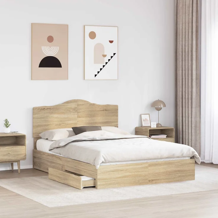 vidaXL Aufbewahrungsbett Sonoma-Eiche 140 x 190 cm Holzwerkstoff 3413508 – Bild 2