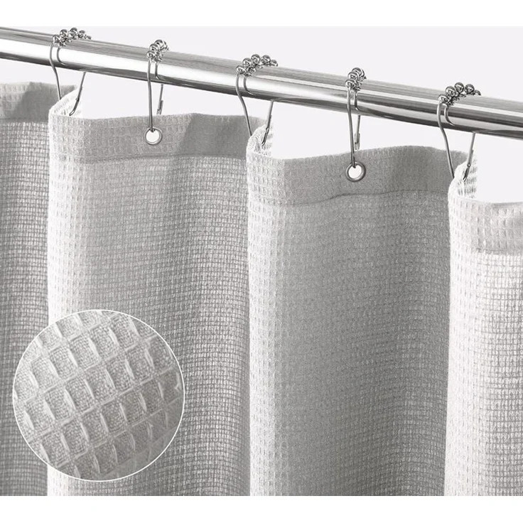 mDesign Luxus Duschvorhang Waffelmuster Grau Badewannenvorhang Stoff – Bild 3