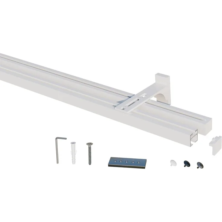 Gardineum Innenlaufschiene Eckige Innenlaufstange/ Gardinenstange 20x20mm mit Wandhalterung-2lfg