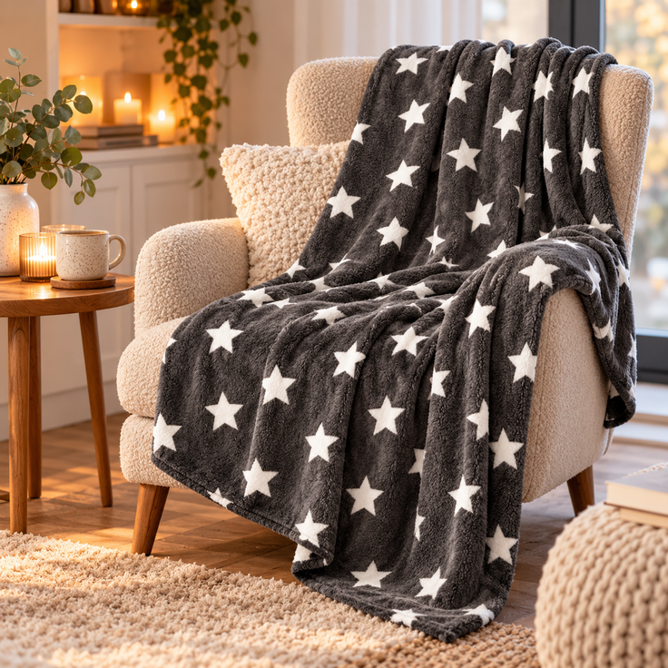 Kuscheldecke mit Sternen Anthrazit 150x200 cm – Bild 6