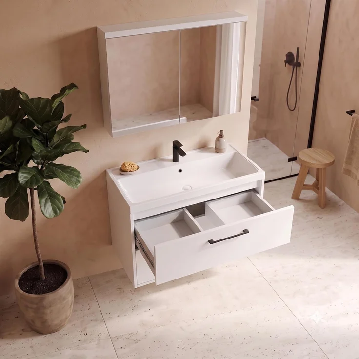 Badplaats Badmöbel Florence 80 x 40 cm - Matt Weiß - mit Waschbecken und Spiegelschrank – Bild 3