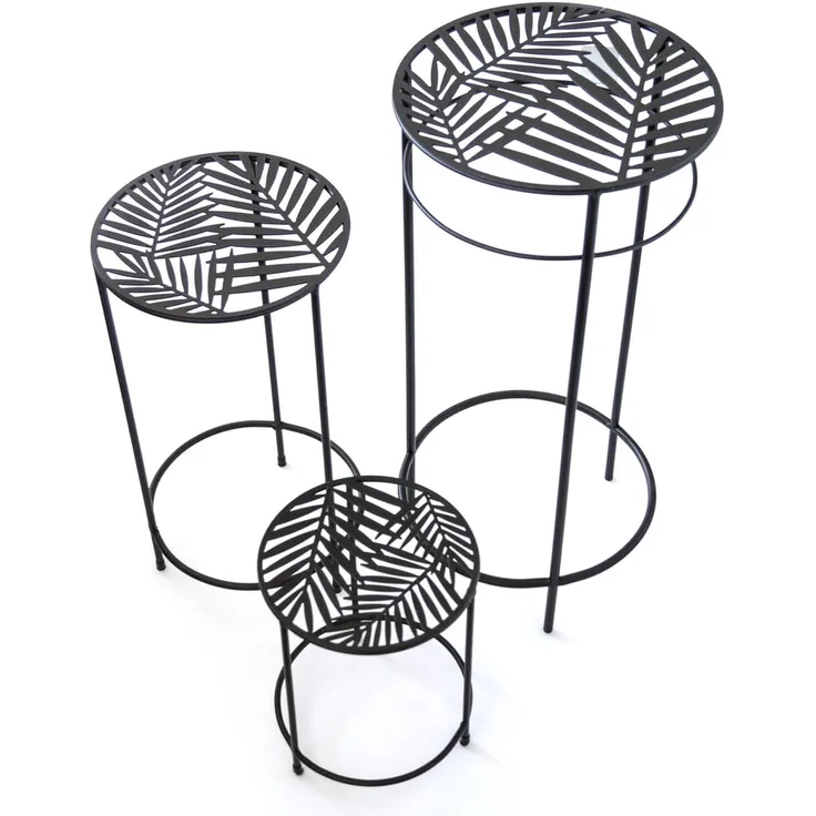 K&L Wall Art Gartentisch Garten Beistelltisch Balkon Blumentreppe Metalltisch Blumenhocker (3-er Set, 3-St), Dschungel Outdoor Metall Möbel