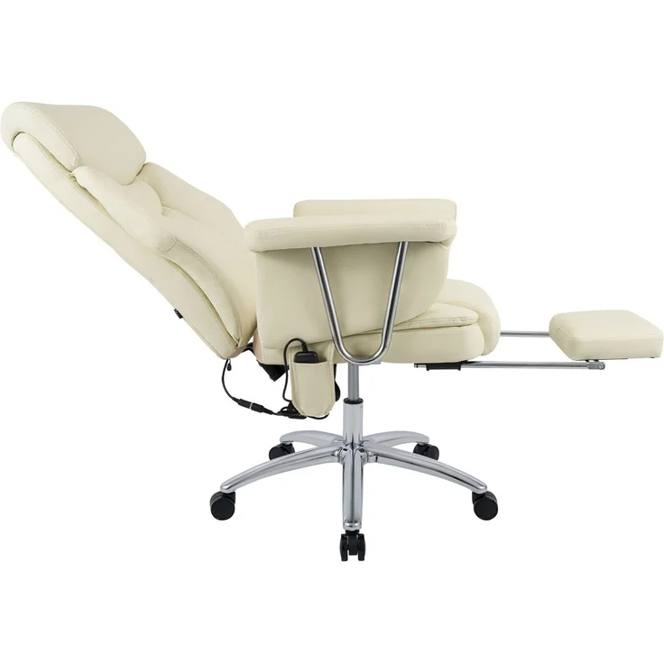CLP Bürostuhl Dahra Echtleder Massagefunktion mit Fußablage höhenverstellbar,creme – Bild 4