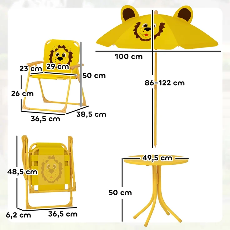 AIYAPLAY Garten-Kindersitzgruppe, Stahl, Polyester, Gelb, 49,5L x 49,5B x 50H cm – Bild 3