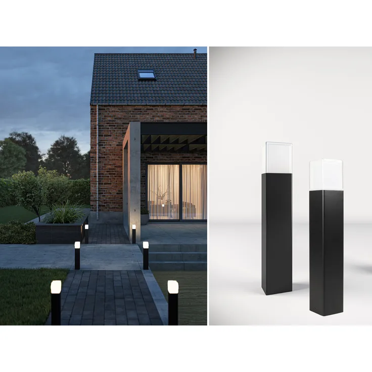 LED Pollerleuchten 2er SET ALU Schwarz Wegeleuchten IP44 Höhe 50cm