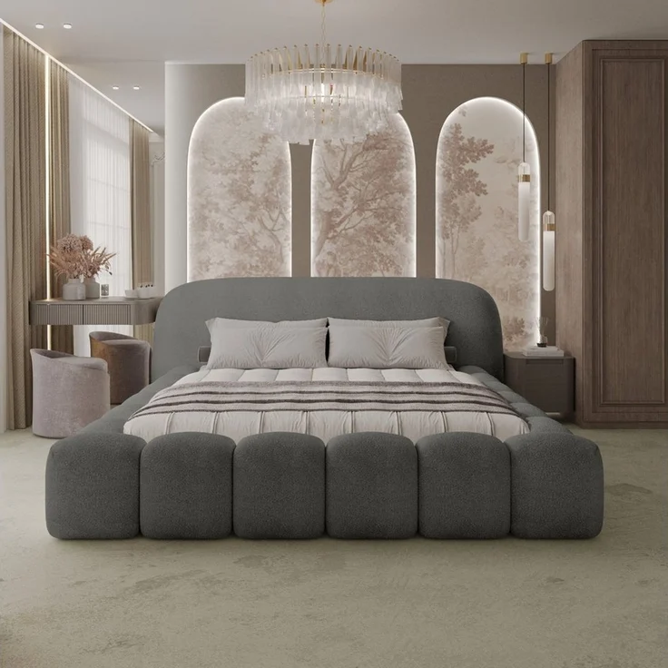 thematys Polsterbett ORLANDO - Cloud mit Bettkasten, Bouclé Bezug 160x200cm, mit gepolstertem Kopfteil, Grau (Quelle 92), Art.-Nr. S0QFD026R78 – Bild 1