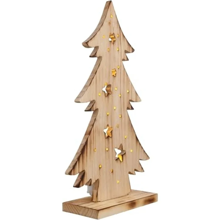 näve LED Baum Tannenbaum, Weihnachtsdeko aus Holz, Timerfunktion, LED fest integriert, Warmweiß, Holz-Stehleuchte, Höhe ca. 47,5 cm, Batteriebetrieben – Bild 2