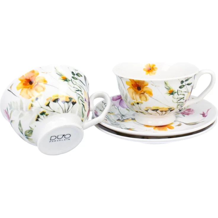 DUO 2er-Set Tassen PANSY, 250 ml mit Untertassen, New Bone China Porzellan, in Geschenkbox – Bild 4