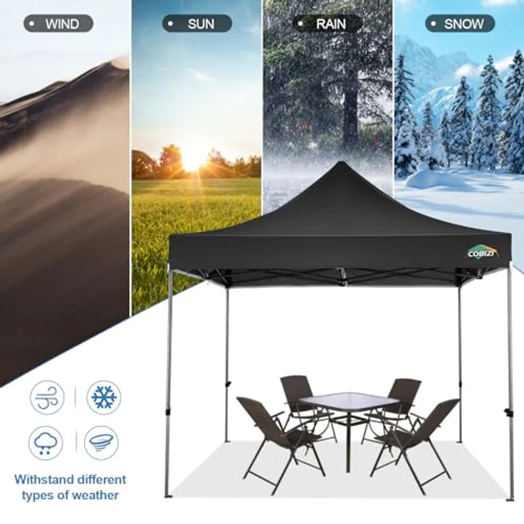 COBIZI pavillon 3x3 wasserdicht stabil Winterfest faltpavillon 3x3,Outdoor faltbar pavillon Party Zelt，gartenpavillon, Schwarz – Bild 3