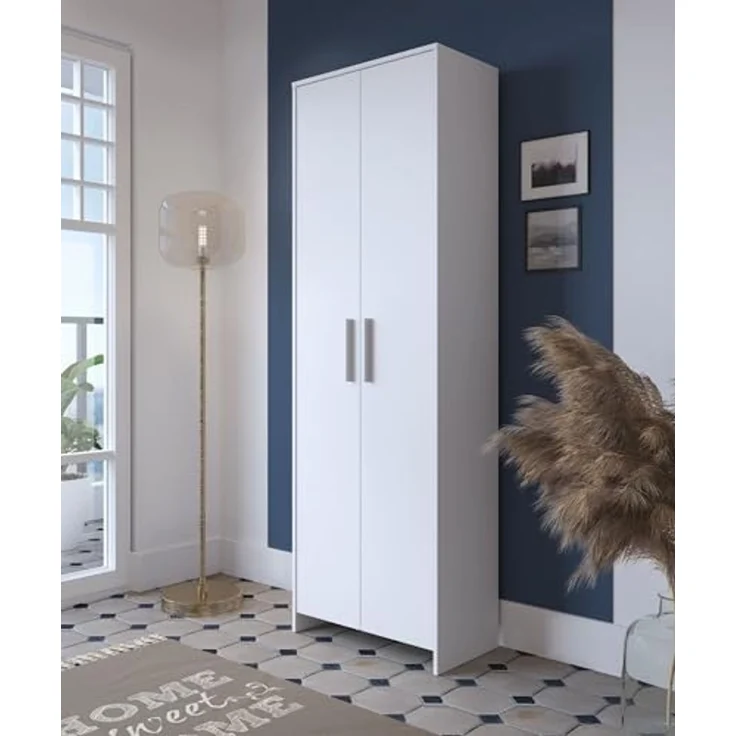 Dmora - Schuhschrank Ionio, Schuhregal, Mehrzweck-Eingangsgarderobe, Möbel für Schuhe, 65x38h197 cm, Weiß – Bild 5