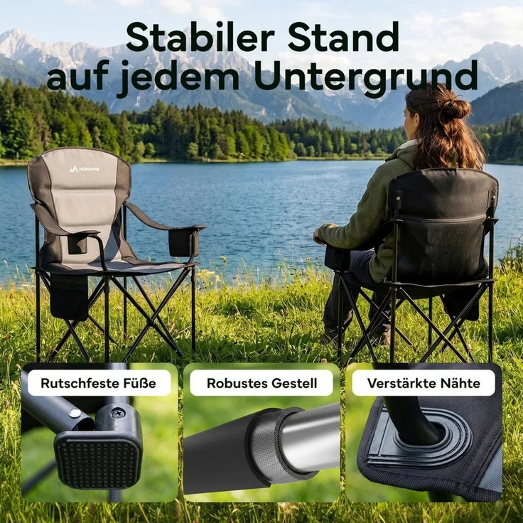 NEOLYMP Campingstuhl Faltbarer Campingstuhl bis 250 kg mit Kühltasche & Getränkehalter – Bild 3