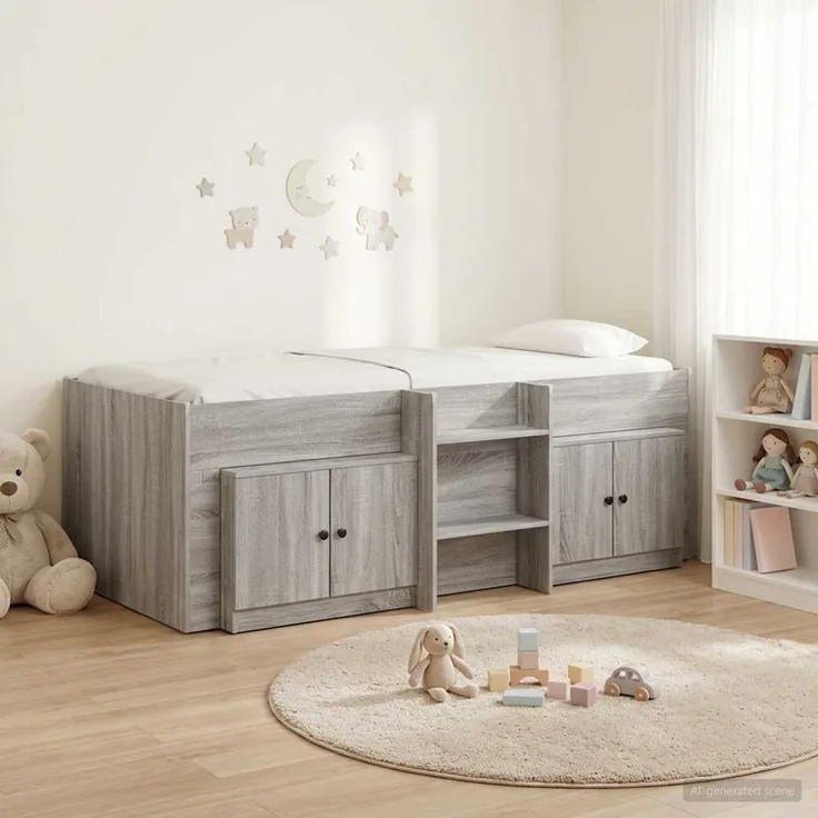vidaXL Loft Bettgestell mit Schrank 3 Stk. Grau Sonoma Holzwerkstoff 3423387