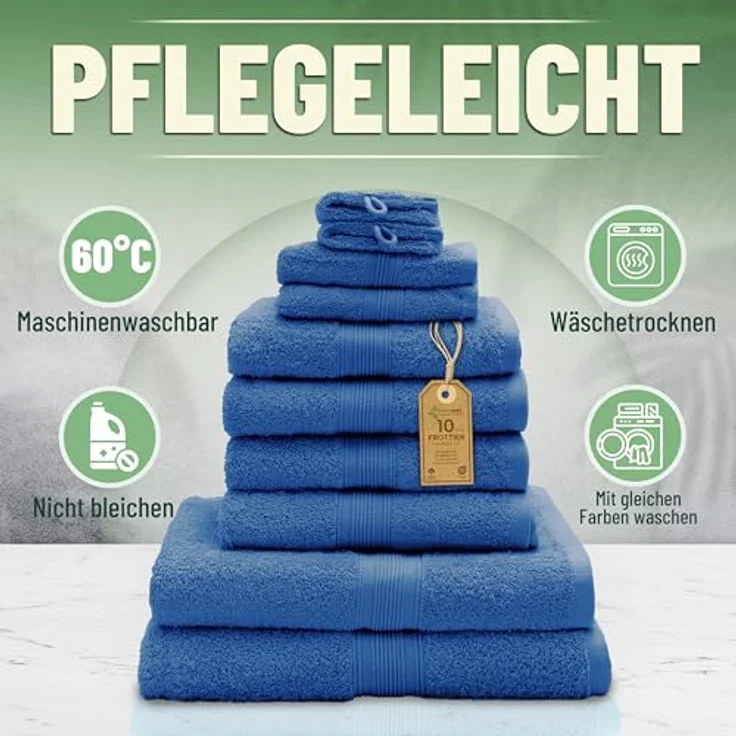 Green Mark Handtuch-Set mit 10 Teilen – 100% Baumwolle – 4 Handtücher 50×100 cm, 2 große Duschtücher 70×140 cm, 2 Gästetücher 30×50 cm und 2 Waschhandschuhe – Royalblau – Bild 9