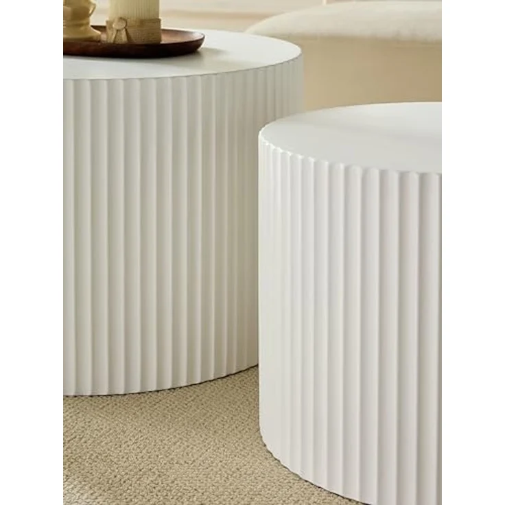 NJLyuhome Couchtisch Modernes Nesting Set, Wohnzimmer-Kaffeeset, Runde Couchtische (2-St), Wellen-Design-Beistelltisch-Set mit wellenförmiger Struktur – Bild 2