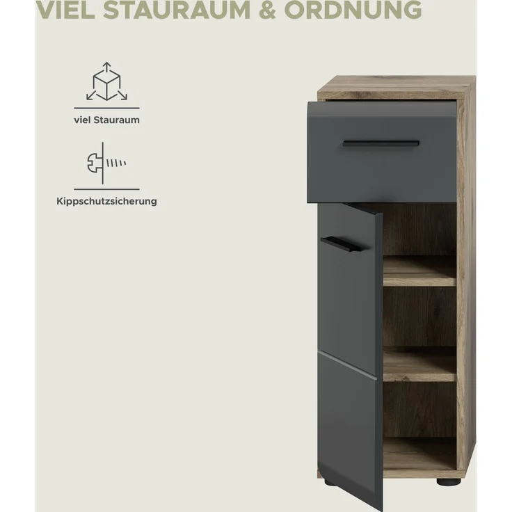 Standschrank (B/H/T: 30x80x30 cm) in schwarz matt und Nox Oak Nachbildung – Bild 8